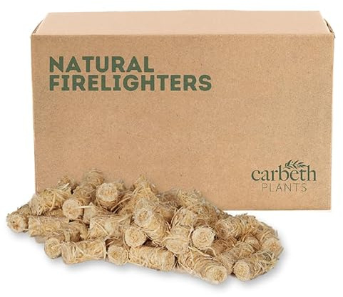 Carbeth Plants - 100 x Natural Firelighters - Eco Friendly Wood Wool Fire Starters - Easy to Light Odourless Clean Burning For Wood Burners, Fire Pits, Fireplaces, Chimineas & BBQ's