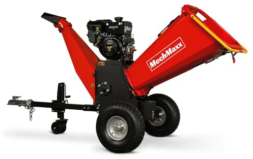 MechMaxx 6 inch B&S 408cc 14hp Gas Powered Wood Chipper Shredder Mulcher with Towbar, 6 Max Chipping Diameter Capacity,with Emergency Stop Button&Stop Bar,Model P4206 Red