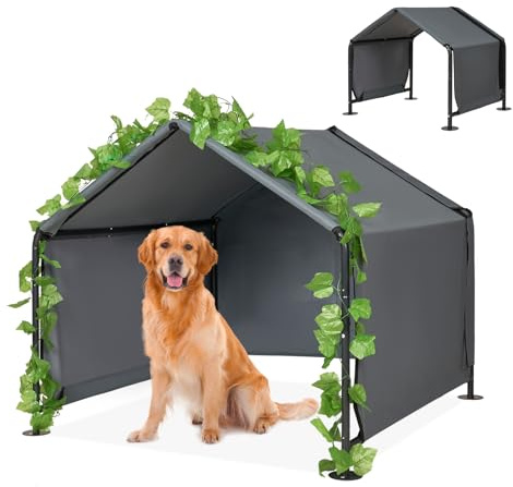 Large Dog Shade for Outside - LitaiL Pet Tent with Door, Dog Canopy Shelter | Outside Sun Rain Snow Canopy Pet House for Dogs, Small Animals and Livestock with Rainproof Cover Artificial Grapevine Leaves