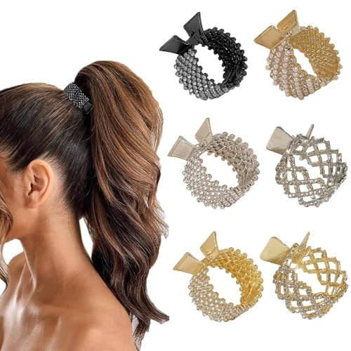 TTPSRY 6 Pezzi Mollette Coda Cavallo Eleganti Strass Perle Capelli Clip Acconciatura Coda Alta Fermagli Brillanti Accessori Capelli Donna