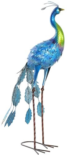 Outsunny Statue de Paon de Jardin, décoration Jardin extérieure en métal, résister aux éléments, pour Jardins, porches, terrasses, 83H cm, Multicolore