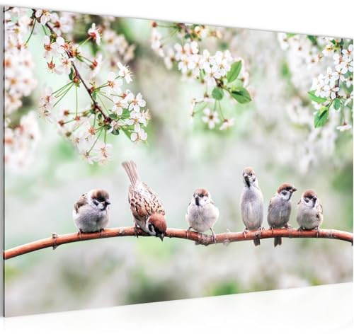 Runa Art Bild Spatzen Modern Wandbilder Wohnzimmer Schlafzimmer - Made In Germany - Natur Frühling Grün Flur 050115a