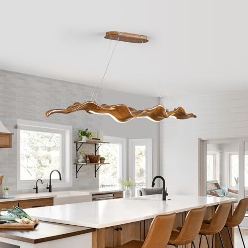 LUJIAODS 39 Large Wave-Design LED Chandelier, Dimmable Linear Pendant Light with 3-Color Dimming, Modern Billiard Pool Table Lights for Kitchen Island, Dining Room