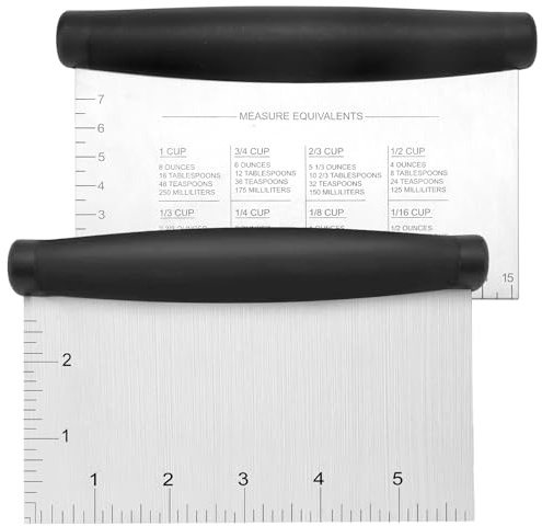 KQDRAVINE 2 raschietti da cucina multiuso aggiornati in acciaio inox con scala di misurazione, per pasta, cucina, per torte, cake, pizza, torte, Dough (15 x 10 cm)