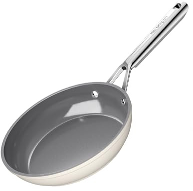 naturepan 20cm Ceramic Frying Pan, Diamond-Titanium Nonstick Pan, PFAS & PTFE & PFOA Free, Stainless Steel Handle, Dishwasher/Oven Safe, Beige