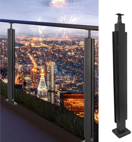 Artiz Poteau Carré en Verre Noir pour Garde-Corps De Terrasse, pour Rampes/balustrades Intérieures Et Extérieures, Poteau De Clôture en Verre INOX, pour Escaliers De Balcon(End Post,Platform-105cm)