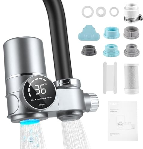 Depuratore Acqua Rubinetto con Schermo LED Grande, Filtro Acqua per Cucina a 3 Stadi con Luce UV, Rimuove Cloro e Metalli Pesanti, Doppia Modalità e Installazione Istantanea (Include 1 Filtro)