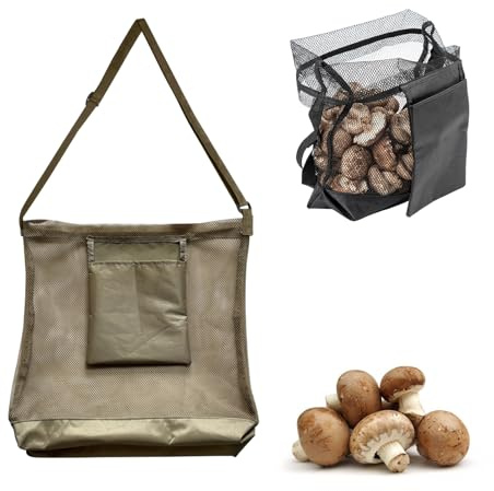 FUFRE Pilztasche mit Pilzmesser und Bürste, Pilze Sammeln Tasche, Pilze Sammeln Rucksack Faltbar, Pilzsammler Tasche, Obstpflücktasche, Netztasche mit Großer Kapazität für Outdoor Bushcraft (B)