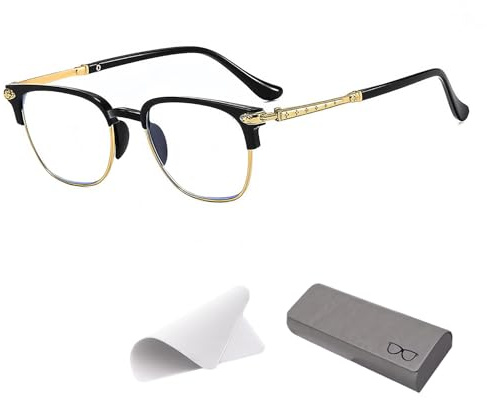 HOPASRISEE Ultra Light Anti Blue Presbyopic-Brille, Ultraleichte Lesebrille mit Autozoom, Blaulichtfilter Brille Damen & Herren, Mode Myopia Brillen für Senioren(Schwarz-Gold,Über 75 Jahre alt)