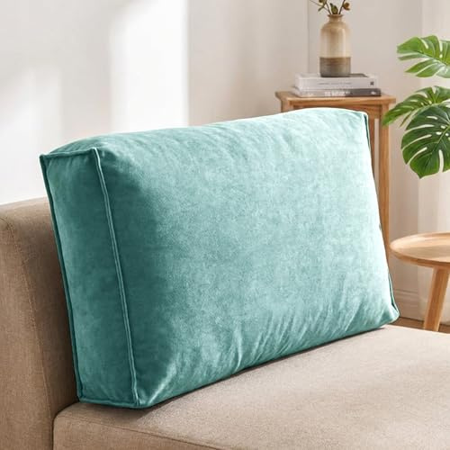 Aocase Cuscino di Supporto Lombare, Cuscino di Supporto per La Schiena, Cuscino di Lettura Morbido E Lavabile per Divano in Ciniglia Tinta Unita con Fodera Sfoderabile,Blue Green,70×45×12cm