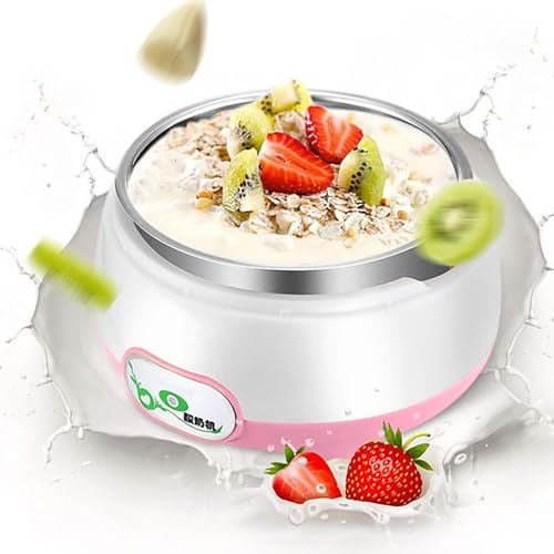 Máquina para Hacer Yogur, Yogurtera, Recipiente Interior de Acero Inoxidable de 1 Litro, Fácil de Limpiar, Lista para Usar, Ideal para Uso Doméstico(Pink)