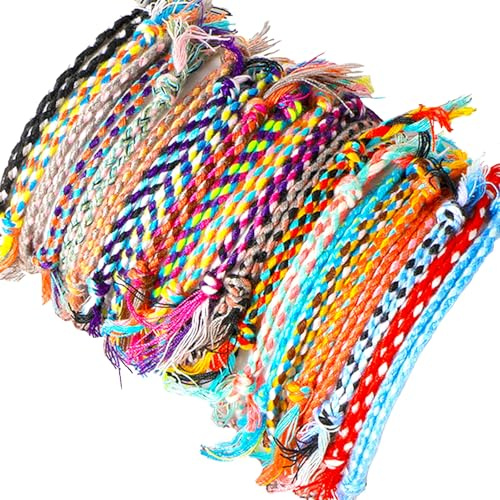 ElevateTech 30 Stück Gewebte Freundschaftsarmbänder Handgefertigt Verstellbar Bunte Quasten Baumwollkordel Schmuck (Mehrere Farben)