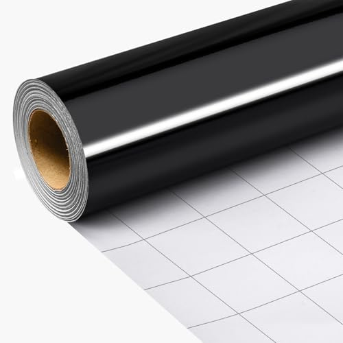 Wikadlik Schwarzes Geschenkpapier – Metallic-Schwarz, einfarbig, mit Schnittlinien, Geschenkpapier für Geburtstag, Halloween, Weihnachten, 43 cm x 10 m, Mini-Rolle