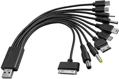 Hoembpn 10-in-1 Universal Multiple USB Charger Cable,Phone Multi Charging Cable for Old Samsung Charger with Micro USB Type C 10 Multiple Heads,Multi-Functional USB-A Cable for Mobile Phones,Tablets,C