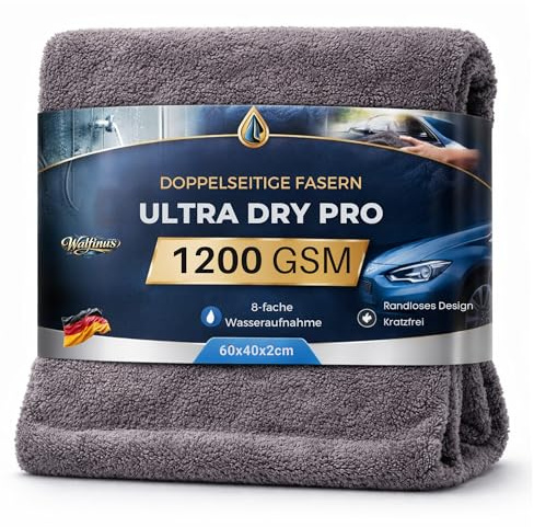 UltraDry PRO Trockentuch 1200 GSM Mikrofasertuch Auto Detailing Premium | 60x40 cm, randlos und kratzfrei extrem saugstark für Auto, Fenster, Duschkabine, Wohnmobil und Boot.