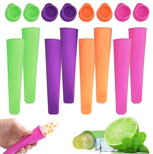 Stampi per ghiaccio in silicone, 8 pezzi, stampi per ghiaccio sul manico, in silicone, con coperchio, riutilizzabili, stampi per gelato sul manico, perfetti per bambini e adulti