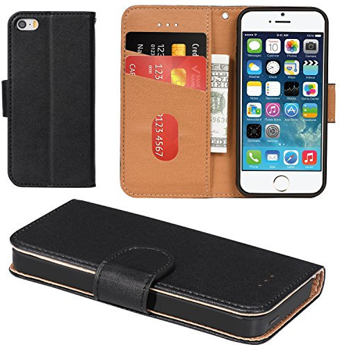 Aicoco Coque iPhone 5, Coque iPhone 5S, Étui Housse en Cuir Flip Case Cover pour Apple iPhone 5 / 5S / SE - Noir