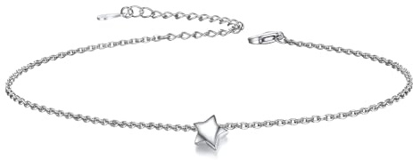 ChicSilver Silver Star Anklet for Women Tiny Charm Foot Bracelet 925 Sterling Silver Summer Beach Jewellery