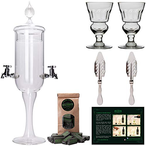 Absinthe Fountain Set Petite by ALANDIA | 1x Fountain | 2X Reservoir Glasses | 2X Spoons | 1x Sugar Cubes | Drink Absinthe The Traditional Way
