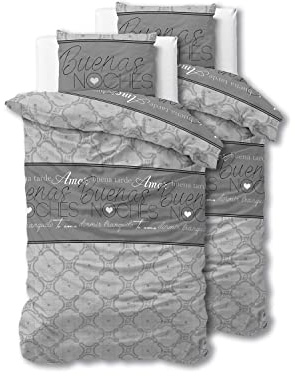 Sleeptime Bettwäsche 4teilig 135cm x 200cm 4teilig grau - Buenas - weich & bügelfrei Bettbezüge mit Reißverschluss - Bettwäsche Set mit 2 Kissenbezüge 80cm x 80cm