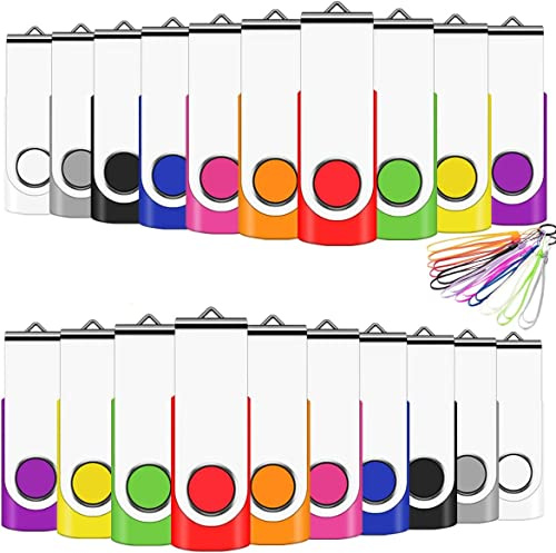 EASTBULL USB 8GB Memory Stick 20Pack Bulk USB2.0 Flash Drives Portable Metal Pen Drive MultiPack Data Storage with 20pcs Lanyards