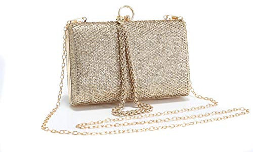 Kitise Womens Small Shiny Glitter Clutch Bag Evening Handbag With Small Chain Wrist-let Strap Ideal For Wedding Bridal Prom Party (Gold)