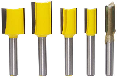 Wolfride 5PCS Straight Cut Router Bits 1/4 Inch shank Plywood Dado Router Bit Set Straight Cutting Router Bit |Cutting Diameter 1/4 3/8 1/2 5/8 3/4