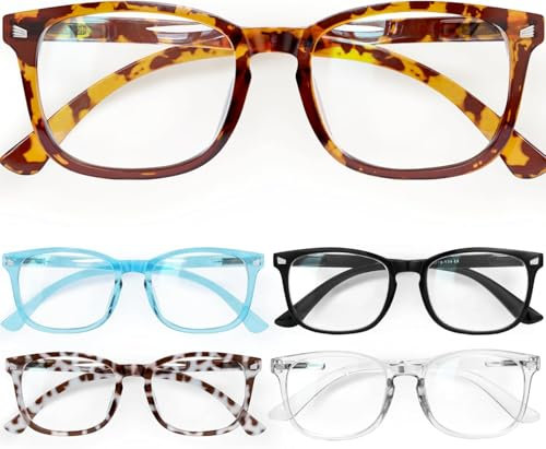 CCVOO 5 Pack Lectura Gafas Azul Luz Bloqueo, Filtro UV Ray/Glare Computer Readers Moda Nerd Eyeglasses Mujeres/Hombres (*C1 Mix, 1.75)