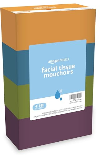 Amazon Basics Facial Tissue, 2-Ply, 640 Count (4 Packs of 160), (Packaging may vary)