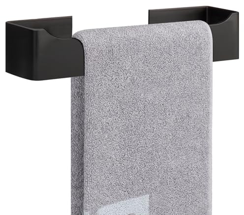 NearMoon Self Adhesive Hand Towel Holder/Towel Ring, Stainless Steel Hand Towel Bar Rustproof Stick on Wall-Towel Rack for Bathroom/Kitchen, Square Sticky and Wall Mounted (9 Inch, Matte Black)