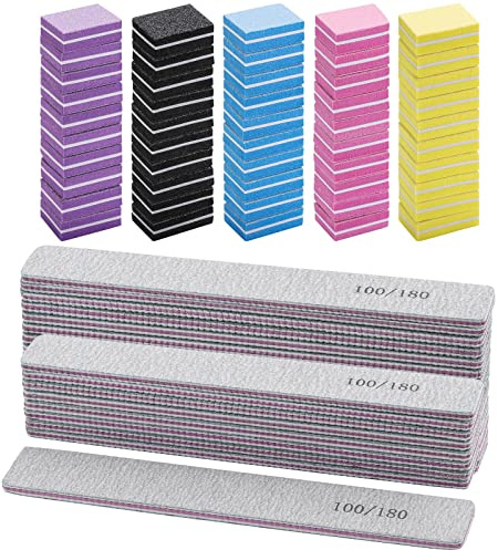 25 Pcs Nail Files for Acrylic Nails and 50 Pcs Mini Buffer Block File, 100/180 Grit Nail Buffer Double Sides Emery Boards Fingernail Files