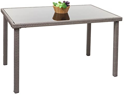 Mendler Poly-Rattan Tisch HWC-G19AM, 120x75cm - grau | Gartentisch, Balkontisch