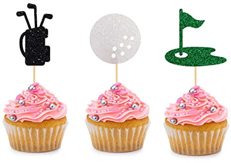 BoningNEW 24PCS Glitter Golf Cupcake Topper Golf Bag Ball Lawn Cake Picks for Birthday Party Wedding Baby Shower Party Outdoor Sports Theme Party Decorations Supplies