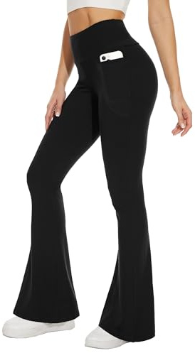 Sundwudu Svarta utsvängda yogabyxor för kvinnor, mjuka leggings med hög midja och långa bootleg-byxor, XS