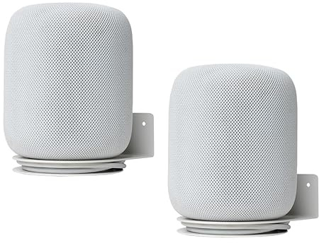 shinar Metall väggfäste kompatibel med Homepod 2, hållare tillbehör stativ kompatibel med Homepod 2 Gen. 2023 integrerad kabelhantering max. 12 kg (2-pack, vit)