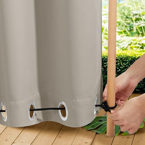 NICETOWN 2 Panels Fixed Outdoor Curtains for Patio Waterproof, Top & Bottom Grommet & Back Tab Windproof Drapes Thermal Insulated Blackout Outdoor Blinds for Porch/Gazebo, W52 x L84, Natural