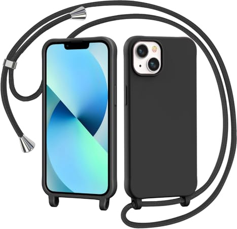 AOMYKE Handyhülle für iPhone 13 / iPhone 14 Hülle mit Band, Handyband iPhone 13 / iPhone 14 Hülle zum Umhängen Schutzhülle mit Kette Kordel Weich TPU Liquid Silikon Case, Schwarz