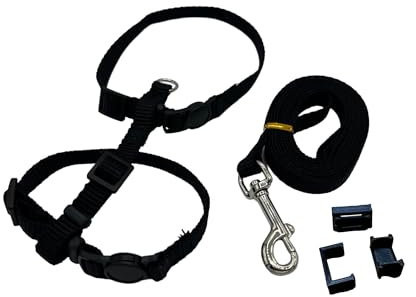 4 in 1 Katzengeschirr - Katzengeschirr für Tracker/Spaziergänge, Halsband mit/ohne Sicherheitsverschluss (Schwarz, S (2-3kg))