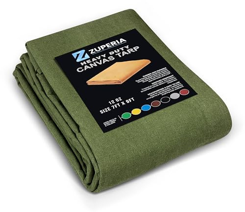 Zuperia Heavy Duty Canvas Tarp (7' x 9' ft - Pack of 1) with Rustproof Grommets, UV Resistant & Tear Resistant Multipurpose Tarpaulin Cover for Outdoor, Industrial & Commercial Use (Olive Green)