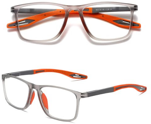Hubeye Gafas de lectura deportiva para mujeres y hombres ultraligeras anteojos de lectura gafas anti luz azul (Naranja, 1.50)