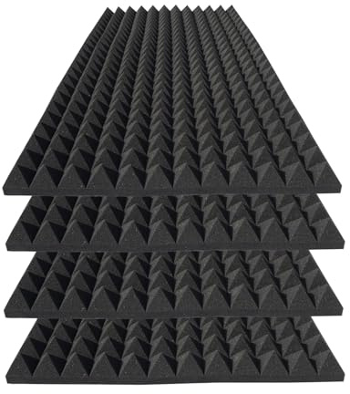 KTOESHEO 4 Pack Pyramid Sound Proof Foam Panels,48x24x2 Inch Acoustic Foam,High Density Soundproof Wall Panels,Fireproof Cancelling Studio Panel Reducing Noise & Echo (Black)