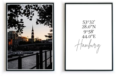 Hamburg Poster Set – Moderne Wandbilder der Hansestadt (2erSet-2) | Hamburg Fotografien kombiniert mit Spruch Bildern, Ideales Souvenir / Geschenk an Hamburg, ohne Bilderrahmen, 2erSet-2