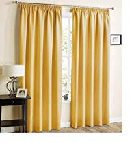 RAYYAN LINEN Pencil Pleat Blackout Curtains Pair with Free Tiebacks, Tape Top Thermal Insulated Blackout Curtains (Ochre Yellow, Width 46 X Drop 54)