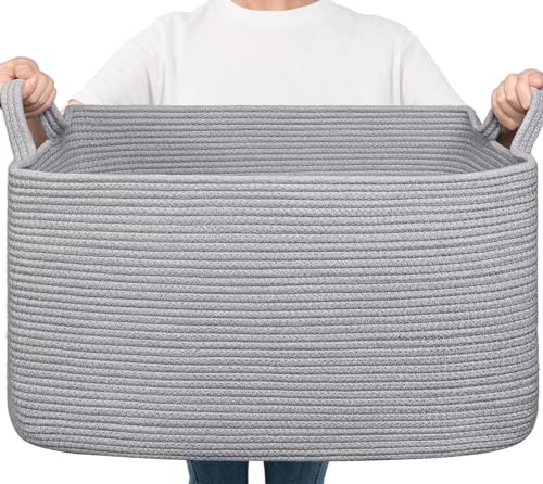 TIMEYARD Wäschekorb Groß 65L Aufbewahrungskorb Geflochten Grau | Moderner Korb für Wäsche und Spielzeug. Perfekte Organisation für Wohnzimmer, Bad und Kinderzimmer