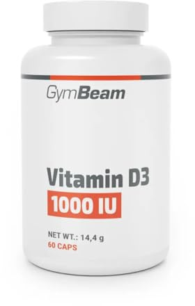GymBeam Vitamina D3 1000 UI, Efficace Integratore di Vitamina D, Contribuisce al Funzionamento del Sistema Immunitario, Assorbimento di Fosforo e Calcio, Salute delle Ossa (60 cps)