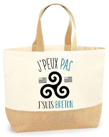 Planetee Sac breton J'peux pas | Cabas de Plage Courses Coton et Toile de Jute Idée Cadeau