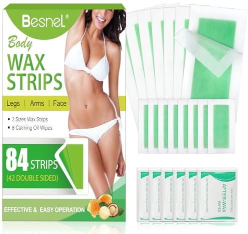 Wax Strips-84 Strips for Hair Remover, Waxing Strips for Women, Hypoallergenic Body Wax Strips for Bikini, Face, Underarm, Legs &Arms with Calming Wipes