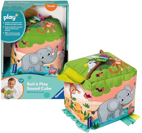 Ravensburger Play+ Roll & Play Sound Cube with Wild Animals including 3 Game Modes and Over 25 Sounds - Baby Toys 6 Months Up - Sensory Toys for Babies