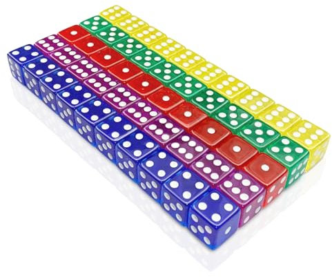 LHOEST 50 Stück Würfel Set, 16 mm Dice würfel Bunt, Spielwürfel Aus Acryl, FlüsterwüRfel 6-Seitig, Farbwürfel für Würfelspiele Tischspiele, 5 Farben Bunte Würfel