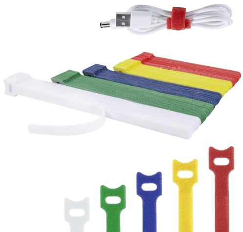 150 stycken återanvändbara buntband av nylon – buntband med kardborreband för kabelhantering – Ldeale kabelorganisation för skrivbordsladdningskabel, PC-kabel – 5 blandade färger